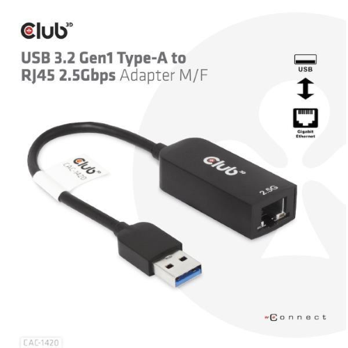 CLUB3D ADATTATORE USB 3.2 Gen1 Type A to RJ45 2.5Gbps